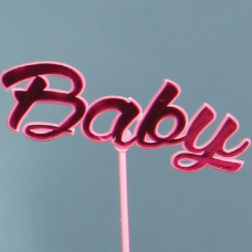 "BABY" Pick, Sign, Cake Topper - Metallic Pink on Matte Pink (Lot of 1 Bag - 12 Picks Per Bag) SALE ITEM